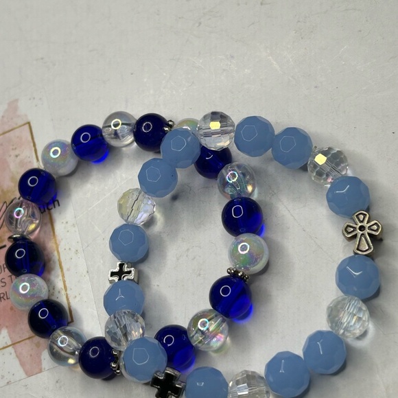 Blue & Clear Crystal Cross Bracelet Set - Picture 3 of 3